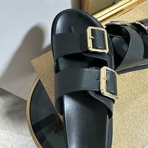 Banana Republic Black Sandals with Gold Buckles